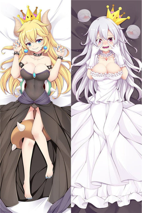 Bowsette & Booette Super Mario Dakimakura Anime Body Pillow Case 18126-1 Female Horns Wedding dress