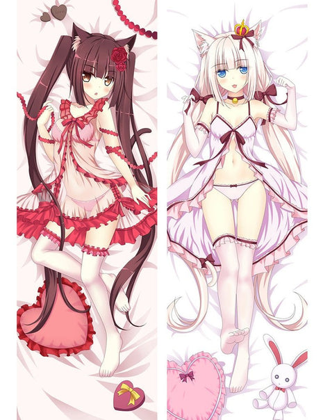 Chocola & Vanilla Nekopara Dakimakura Anime Body Pillow Case 73041 Female With bunny Animal ears