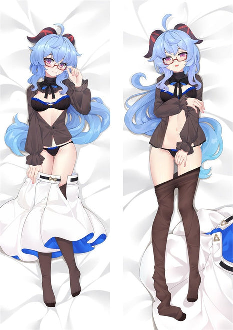 Ganyu Genshin Impact Dakimakura Anime Body Pillow Case 22054-2 Female Horns Glasses School uniform