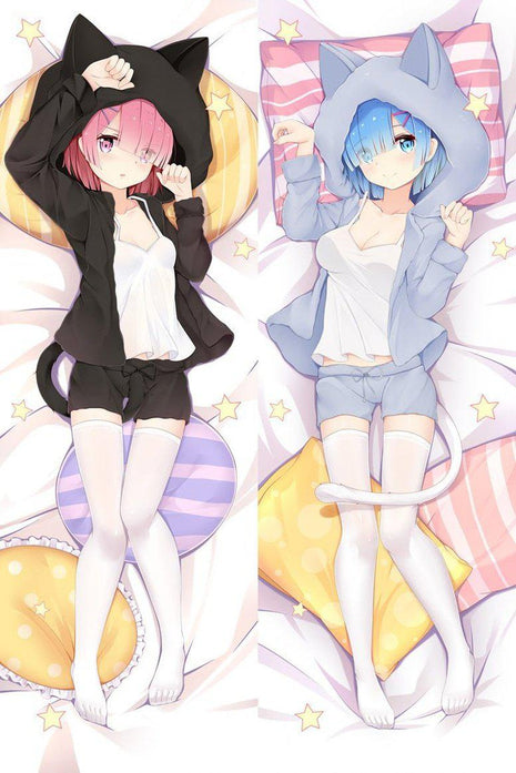 Ram & Rem Re: Zero Dakimakura Anime Body Pillow Case 18075-1 Female Animal ears